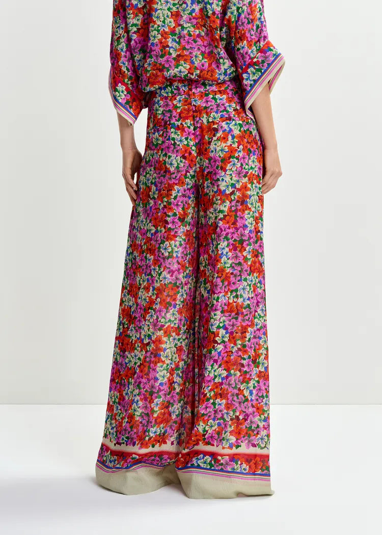 Essentiel Antwerp Silk-Mix Floral Print Wide Leg Pants