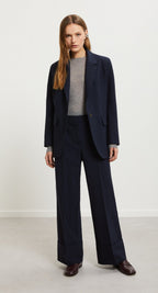 Ottod’Ame Navy Tailored wide leg Trousers with Cuff Hemline
