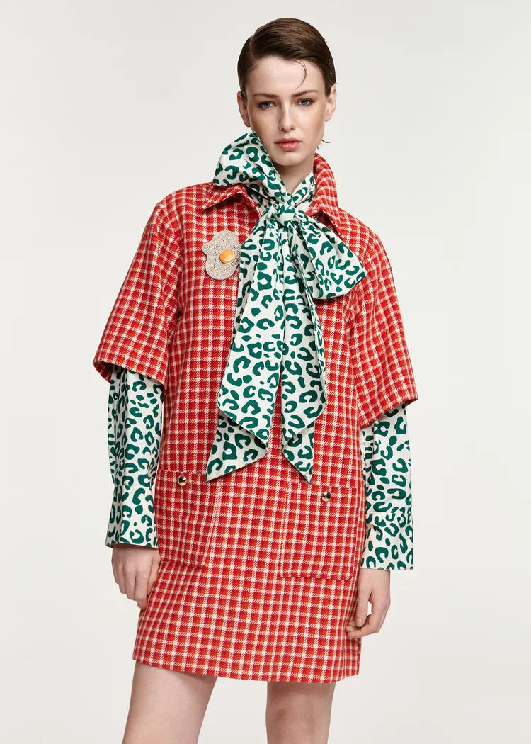 Essentiel Antwerp Red & Cream Checked Polo Mini Dress