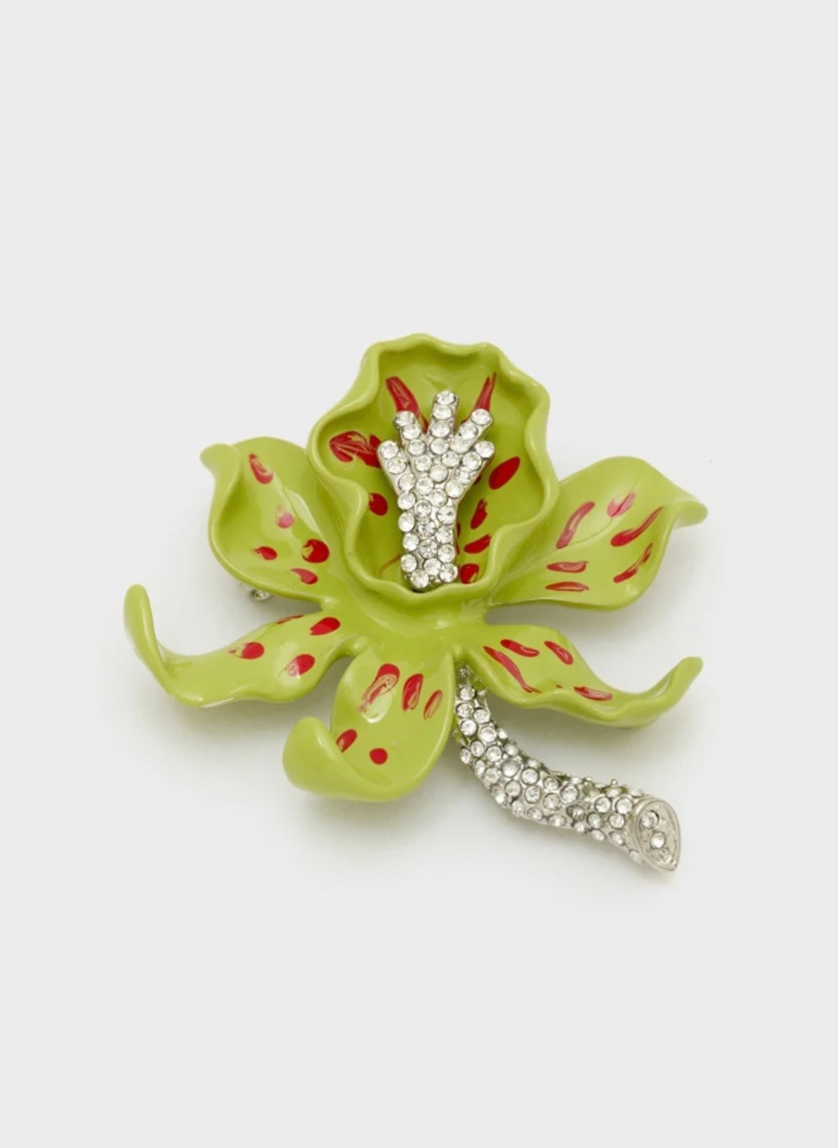NALI Green Flower Brooch with Crystals