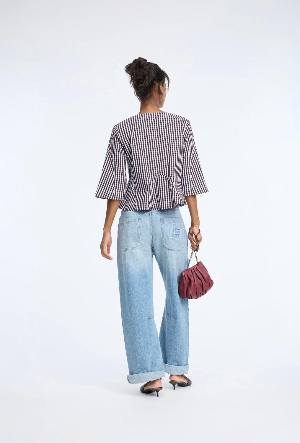 MUNTHE Red Gingham  Peplum Shirt