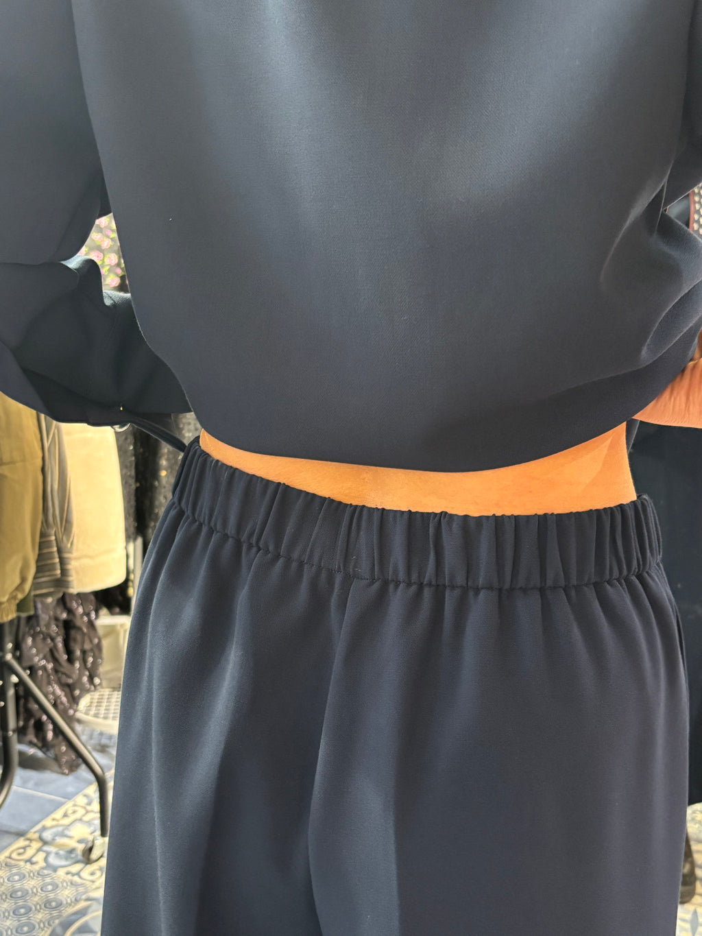 Ottod'Ame  Navy Cropped wide Leg Trousers