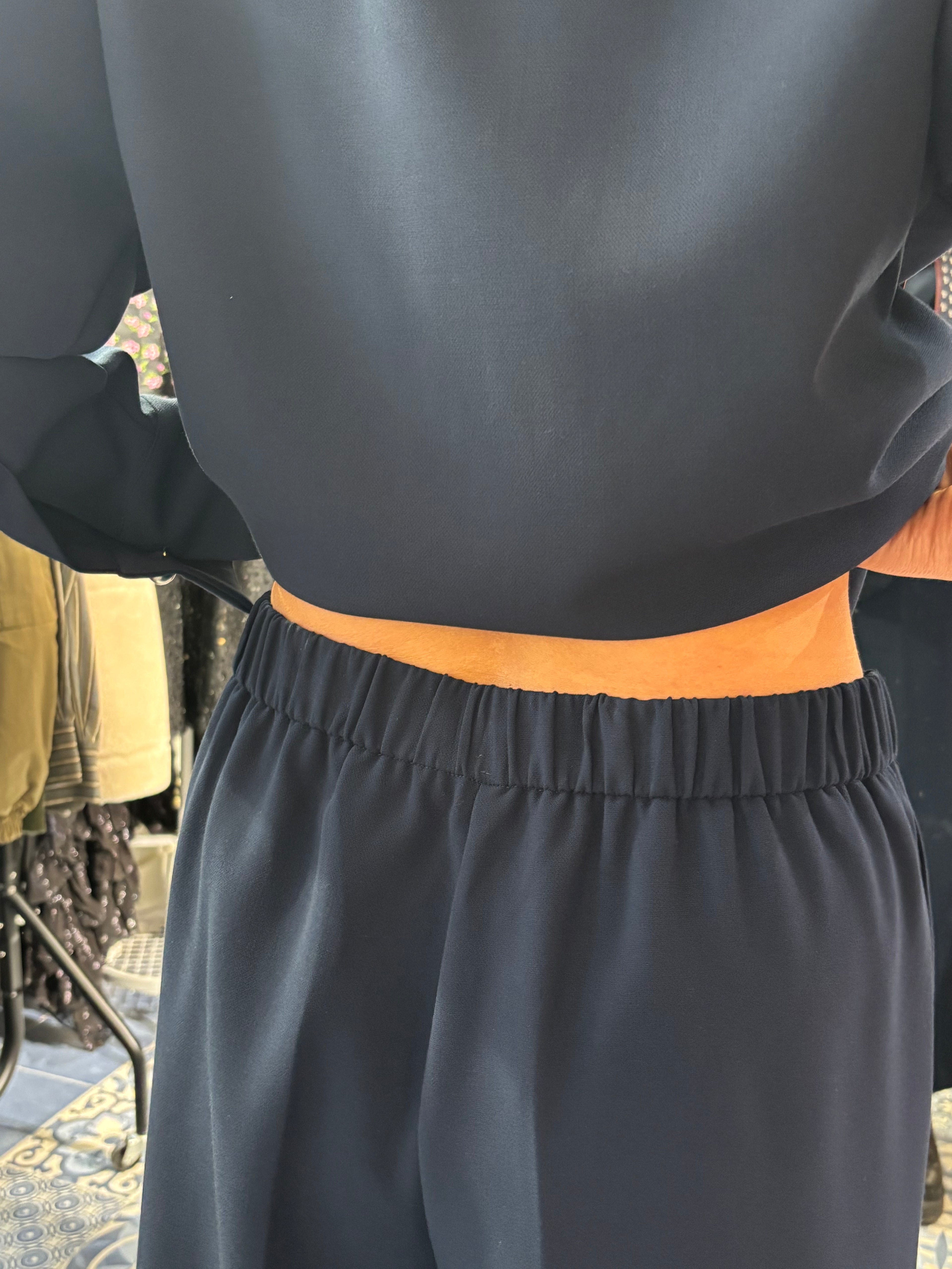 Ottod'Ame  Navy Cropped wide Leg Trousers