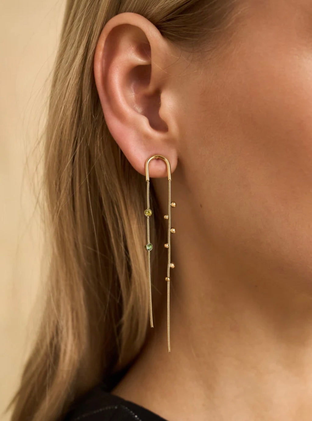 NALI Long Gold Earrings with Gold & Crystal Embellishments