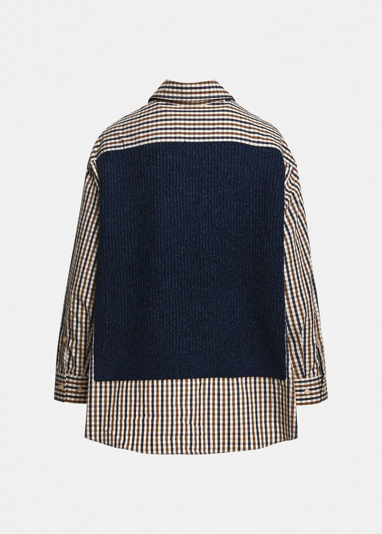 Essentiel Antwerp Shirt /Jumper with attached Navy 100% Wool waistcoat Knit
