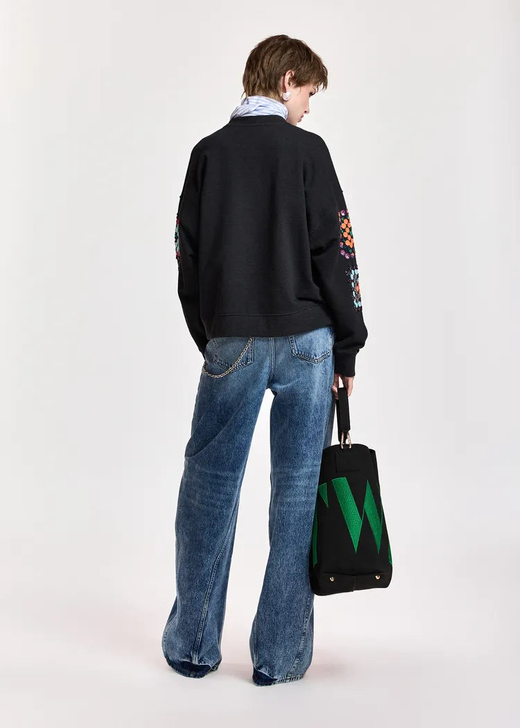 Essentiel Antwerp Black Sweatshirt with Sequin Embellishments