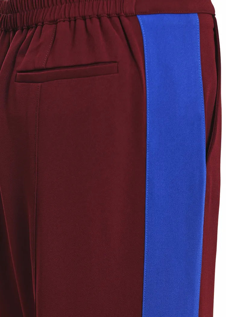 Essentiel Antwerp Burgundy Wide-Leg Pants with Cobalt Blue Side Panel
