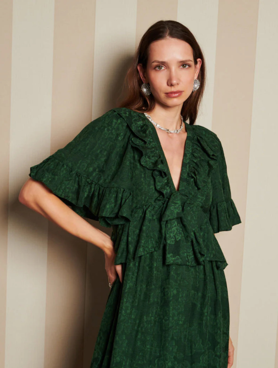 DREAM Sister Jane Dark Green Jacquard Maxi Dress