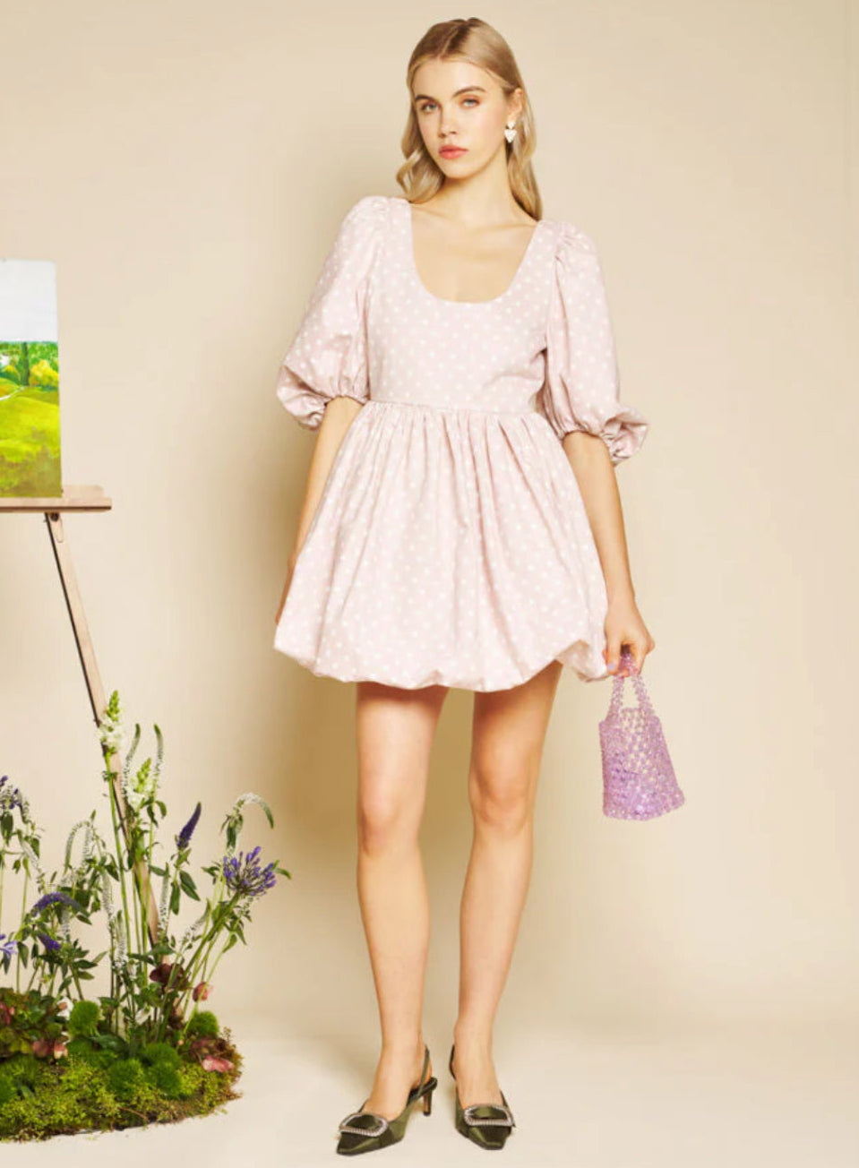 Sister Jane Soft Blush pink  Polka Dot Puff Ball with Polka Dot Dress