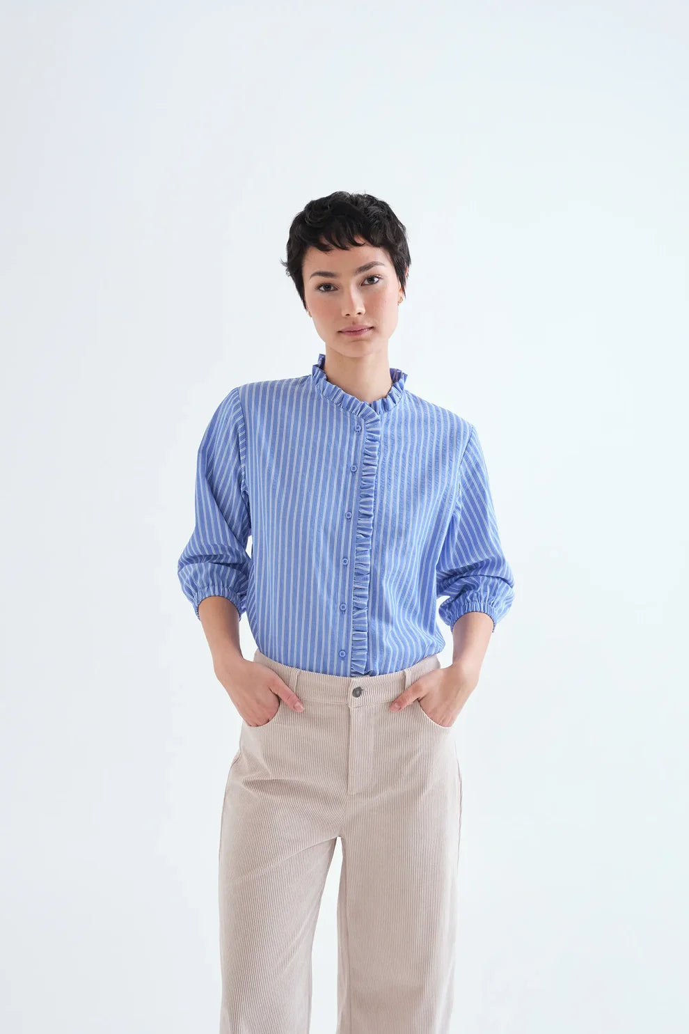 Compañia Fantástica Blue & White Stripe Seersucker Blouse