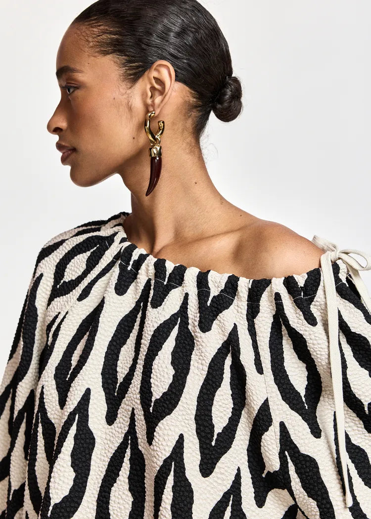 Essentiel Antwerp Cream & Black Printed Blouse