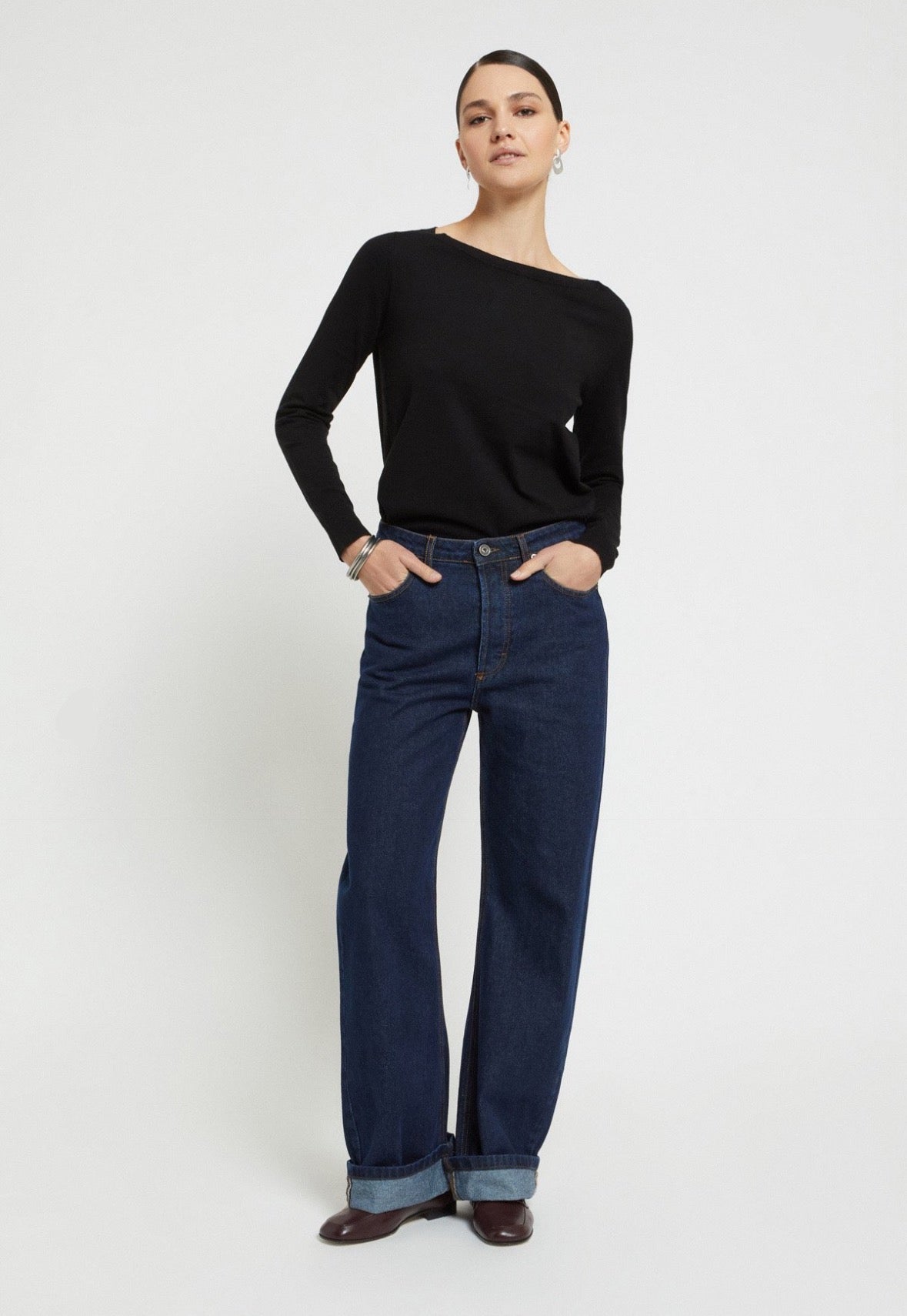 Ottod’Ame Black Viscose Knit Jumper with Boat Neck