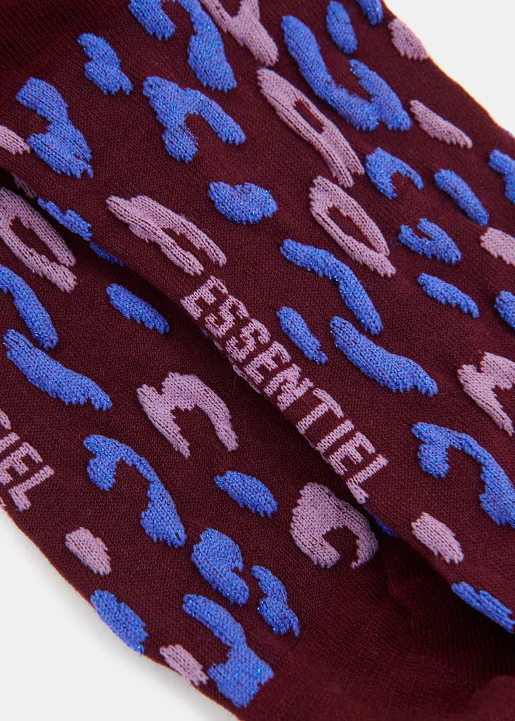 Essentiel Antwerp Burgundy Blue Mauve Leopard Jacquard-Knit Cotton-Blend Socks