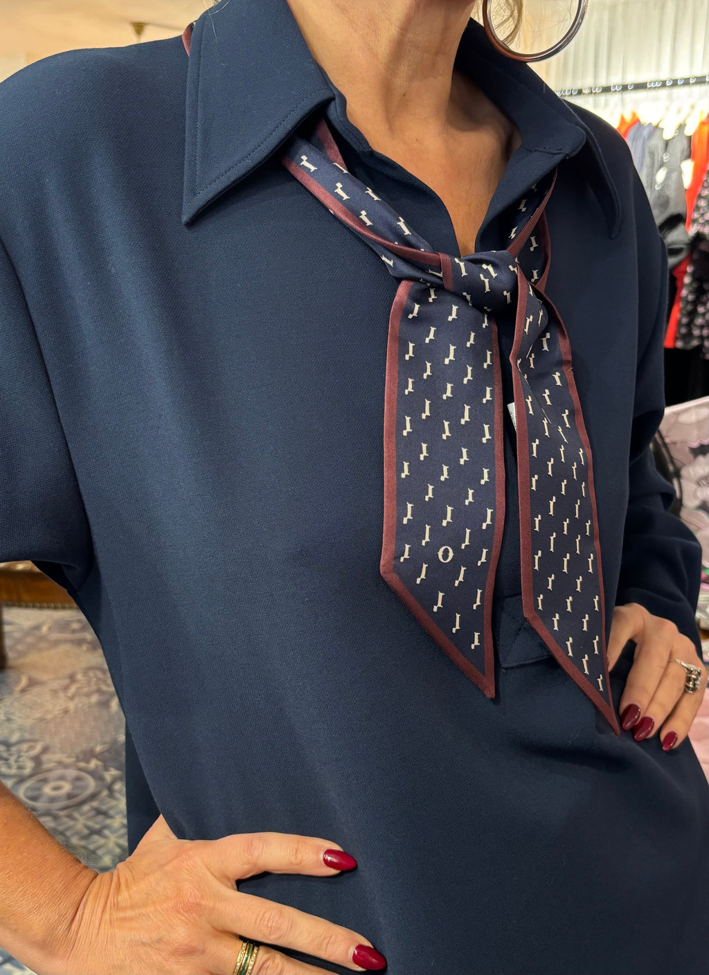 Ottod’Ame Navy Long Sleeve Collared Top