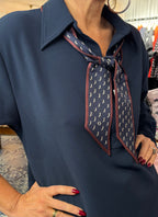 Ottod’Ame Navy Long Sleeve Collared Top