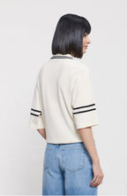 Ottod’Ame Cream Polo Top with Black Stripe