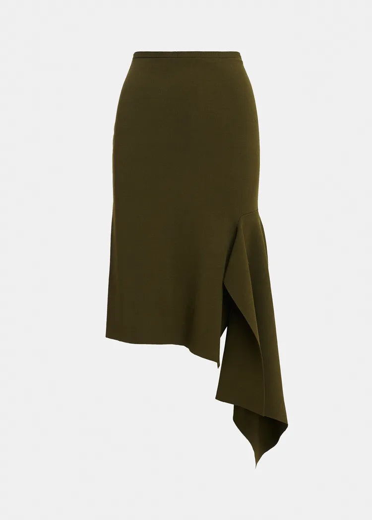 Essentiel Antwerp Khaki Green Skirt with Asymmetrical Frill