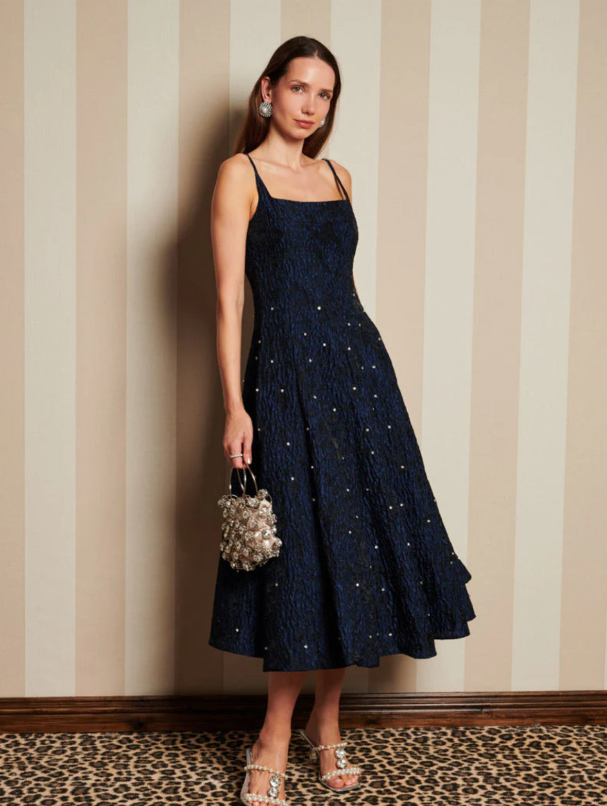 DREAM Sister Jane Navy Midi Dress with Crystal Embellishments