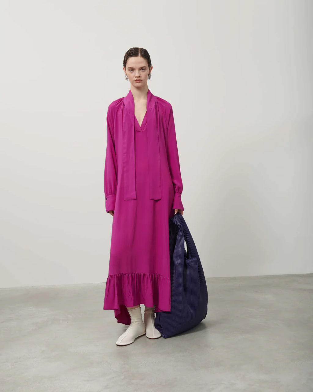 Beatrice B. Magenta Long Silk Blend Dress