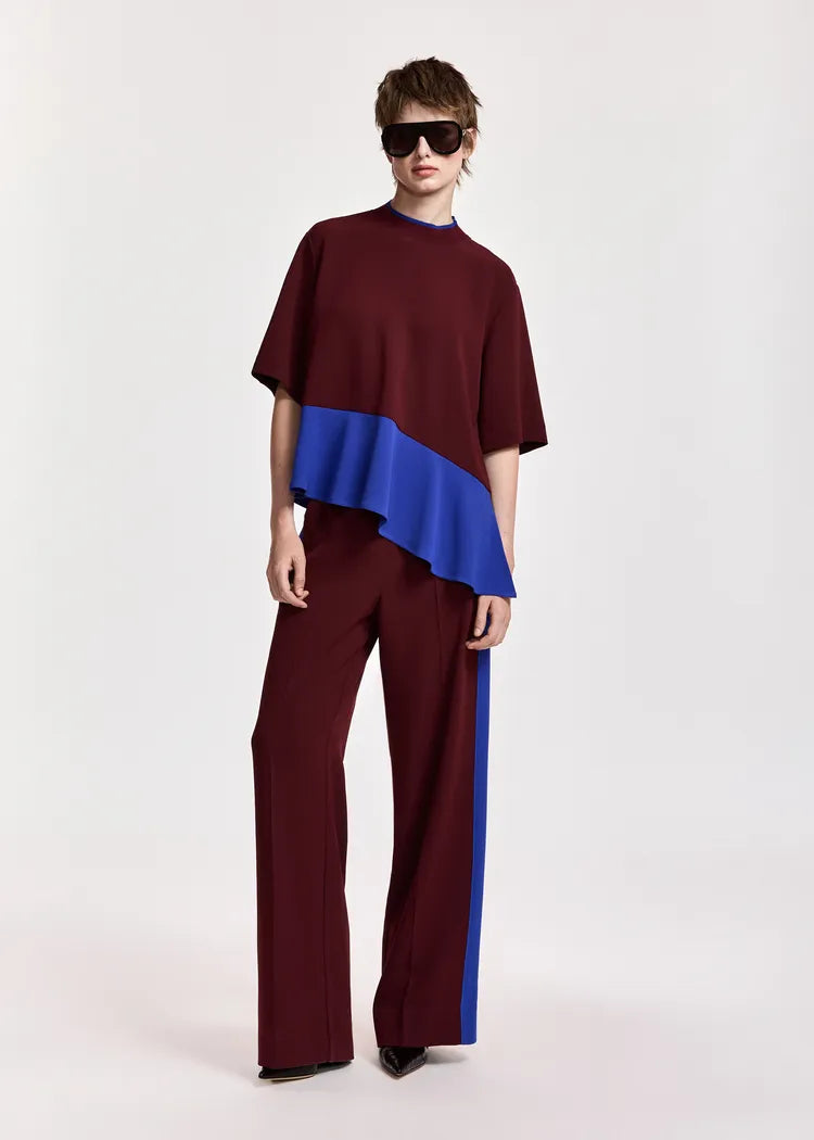 Essentiel Antwerp Burgundy Blue Co-Ord Top with Asymmetrical Hem