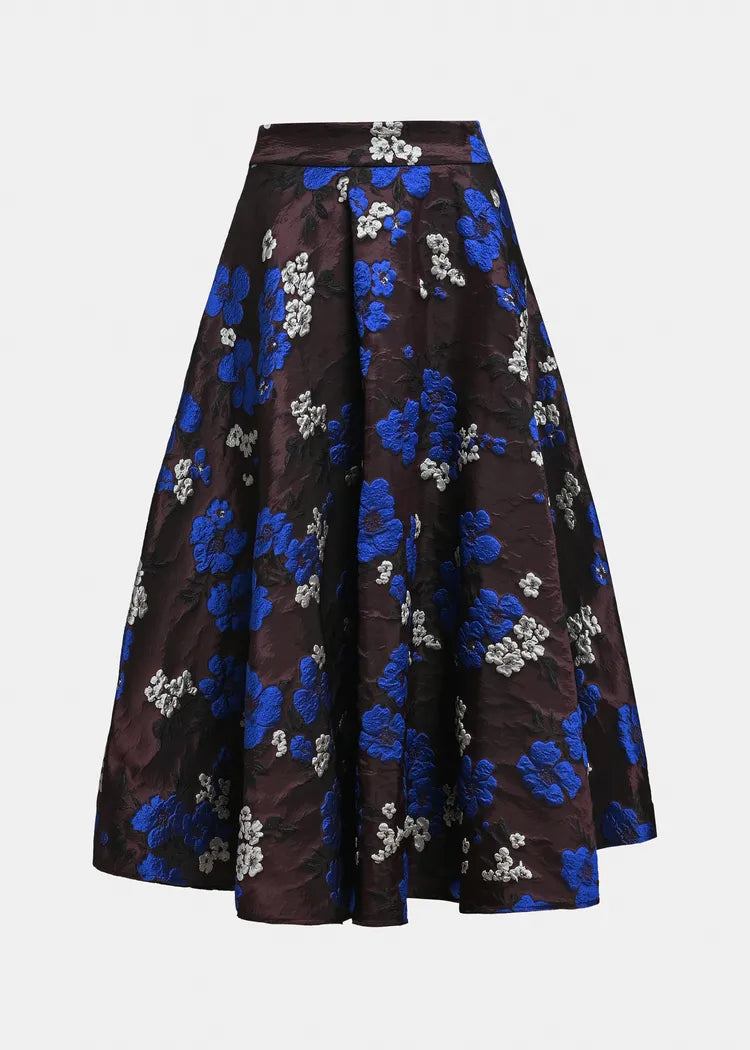 Essentiel Antwerp Burgundy Cobalt Blue Floral Jacquard Full Skirt