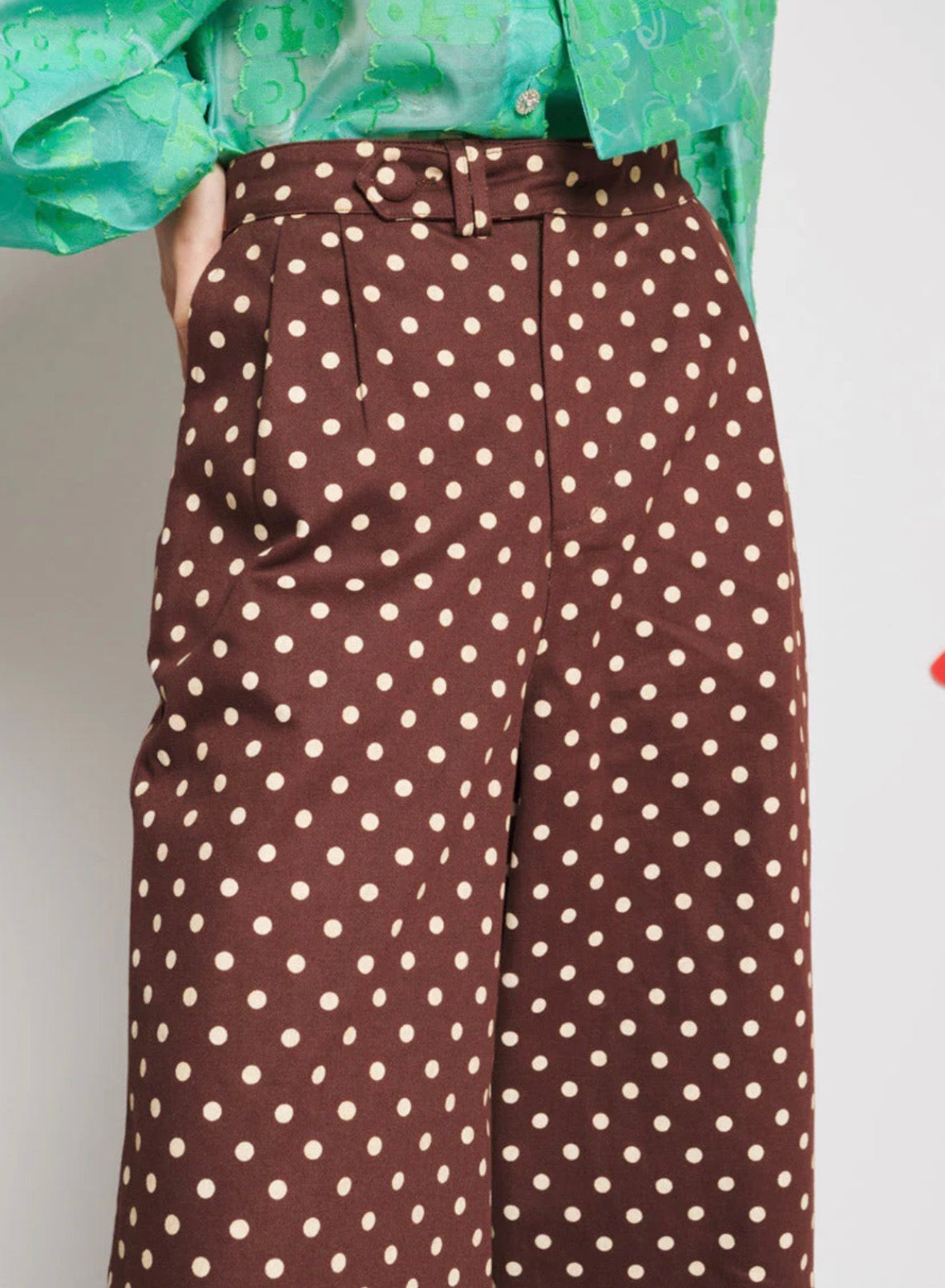 Sister Jane Brown Polka Dot Canvas Wide Leg Trousers