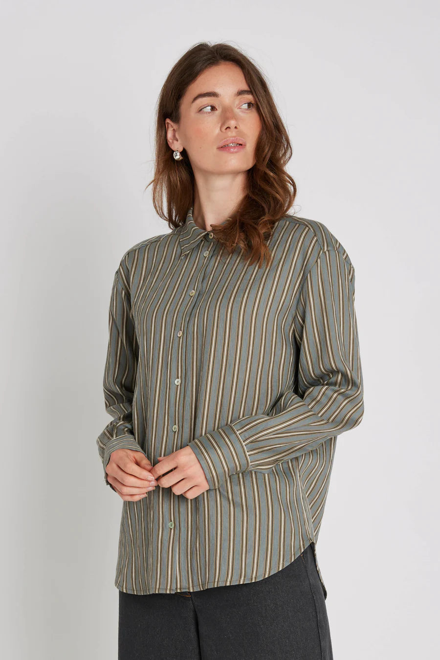 PBO Khaki Linen Stripe Shirt