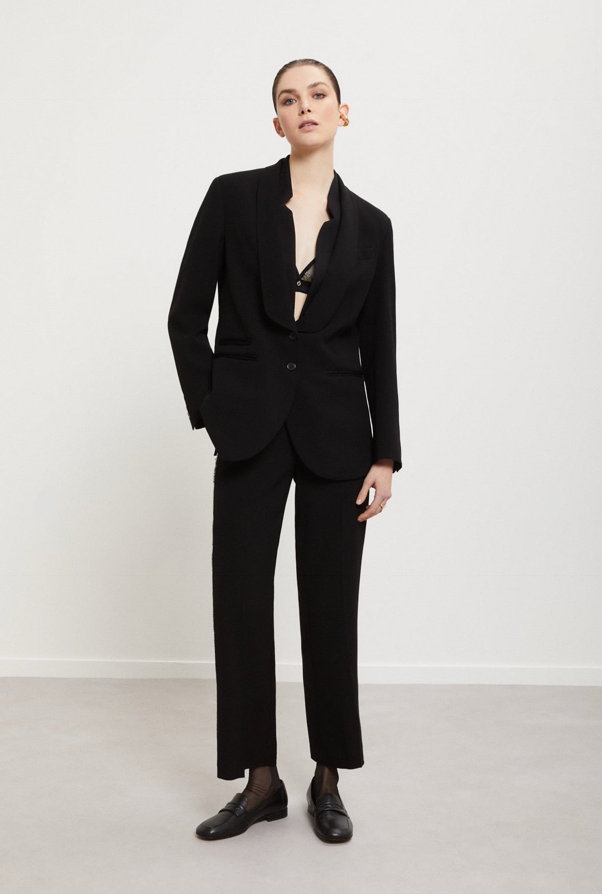 Ottod’Ame Black Straight Leg Trousers with Embellished Side Stripe