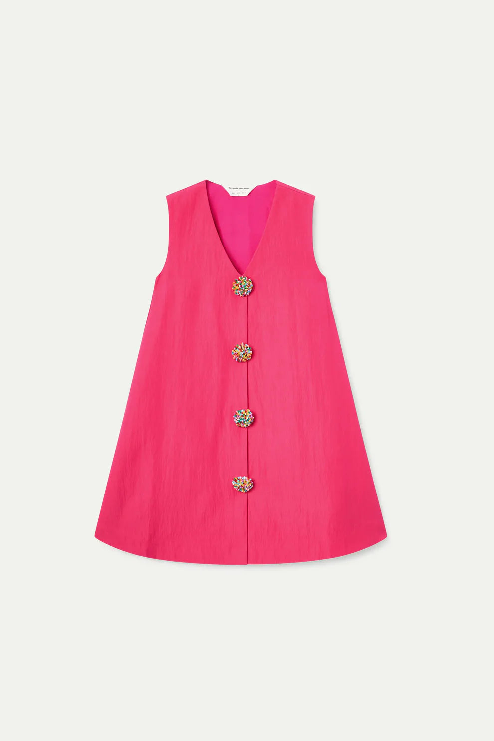 Compañía Fuchsia Mini Dress with V-Neck & Colourful Buttons