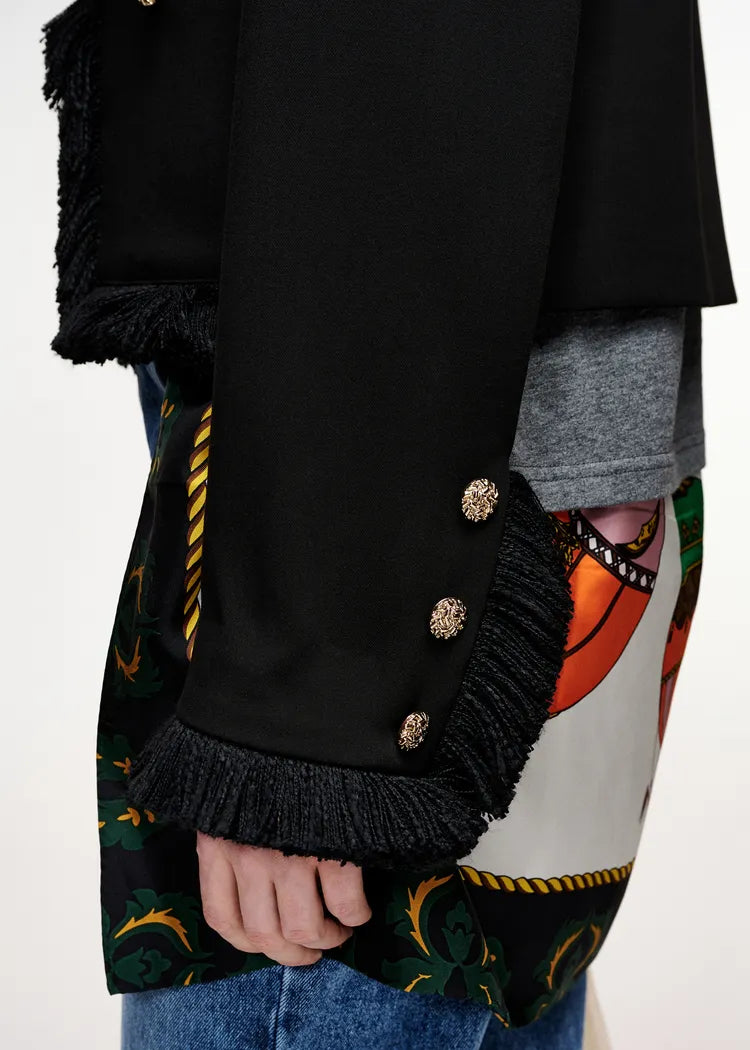 Essentiel Antwerp Black Utility Jacket with Fringe Details and Appliqué Pockets