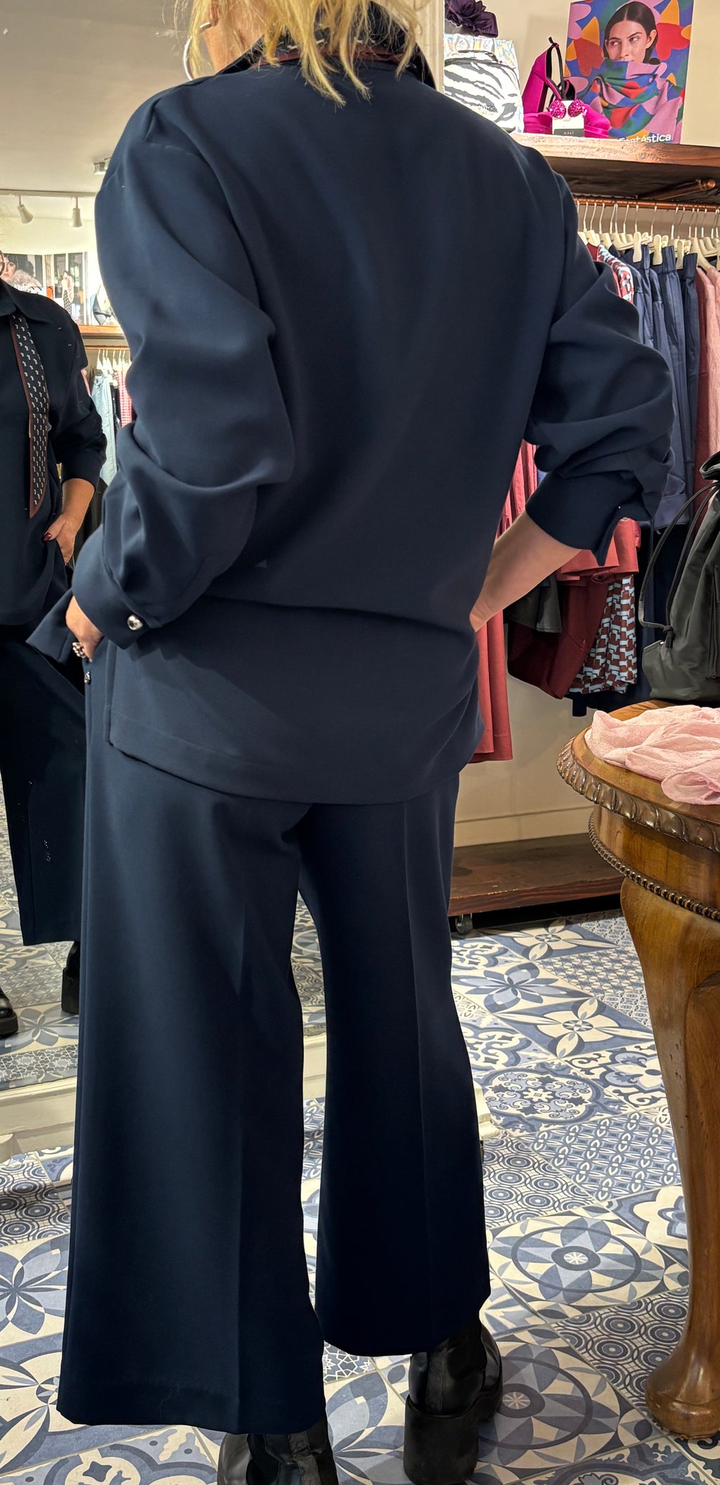 Ottod’Ame Navy Long Sleeve Collared Top