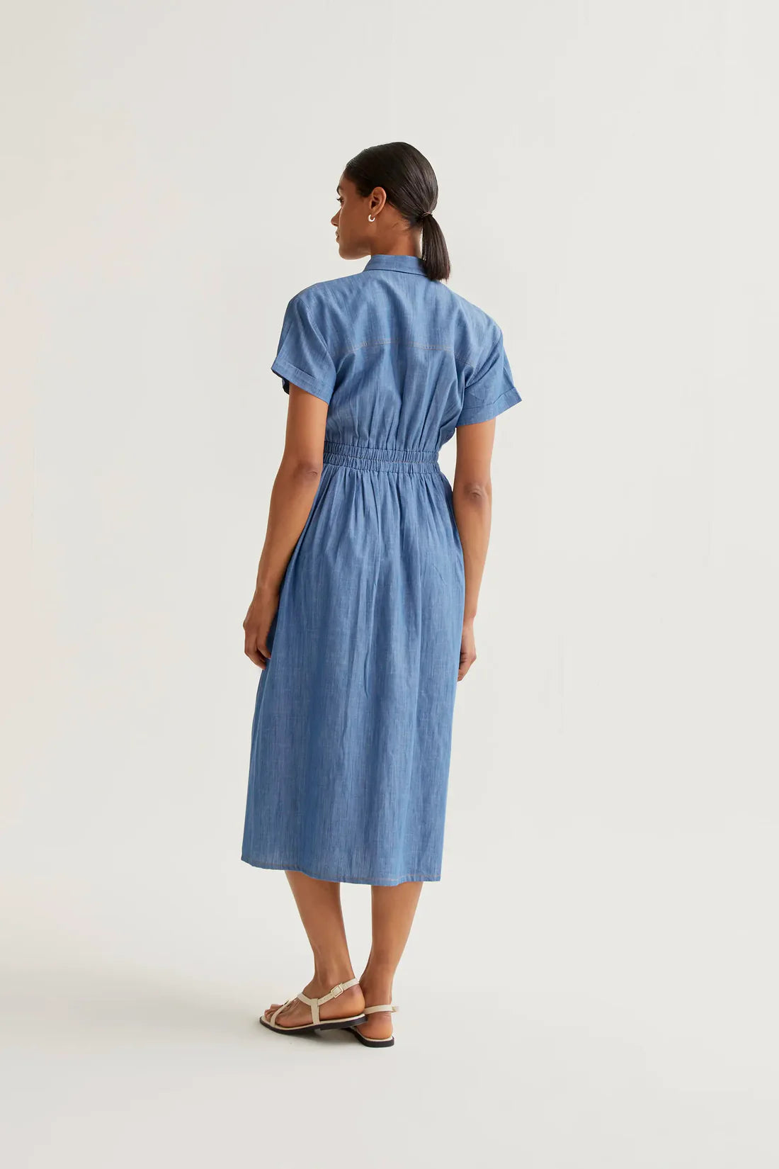 Compañia Fantastica Denim Cotton Elasticated Waist Midi Dress