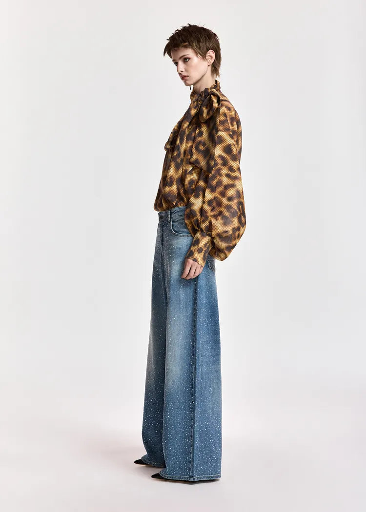 Essentiel Antwerp Leopard Print Organza Pussybow Blouse