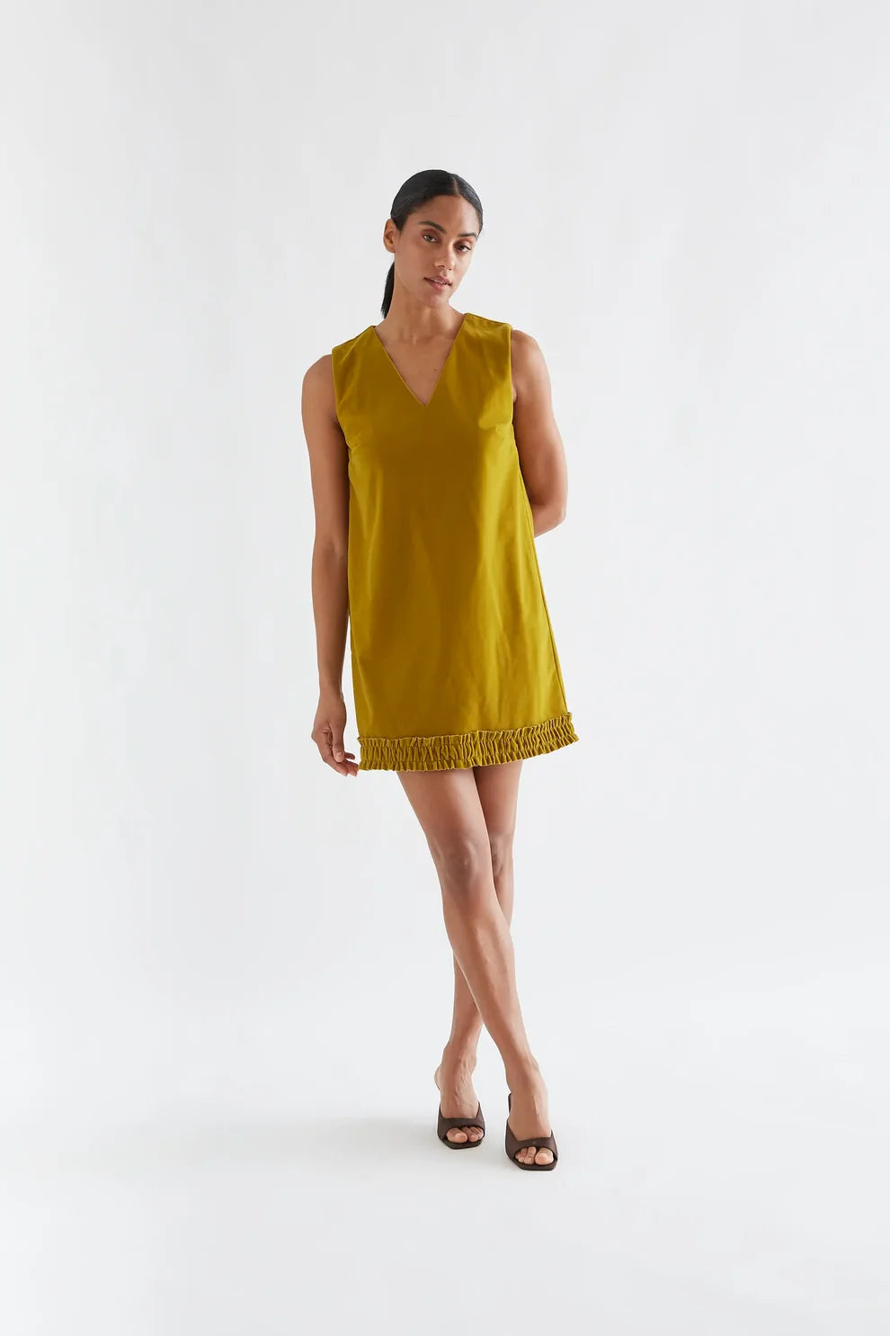 Compañia Fantástica Ochre Velvet Mini Shift Dress