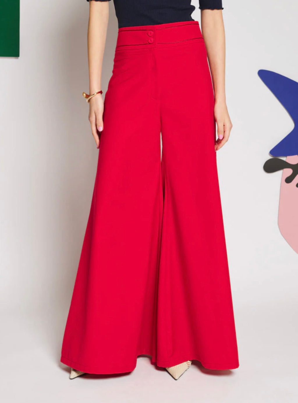 Sister Jane Red High Waisted Flared Trousers