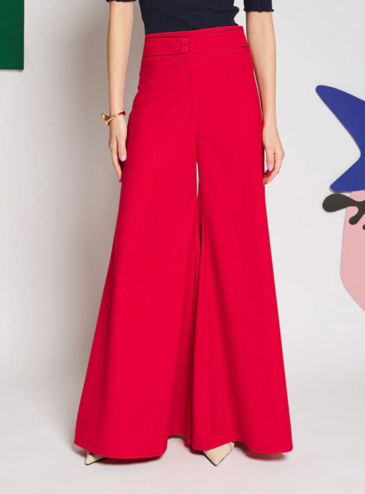 Sister Jane Red High Waisted Flared Trousers