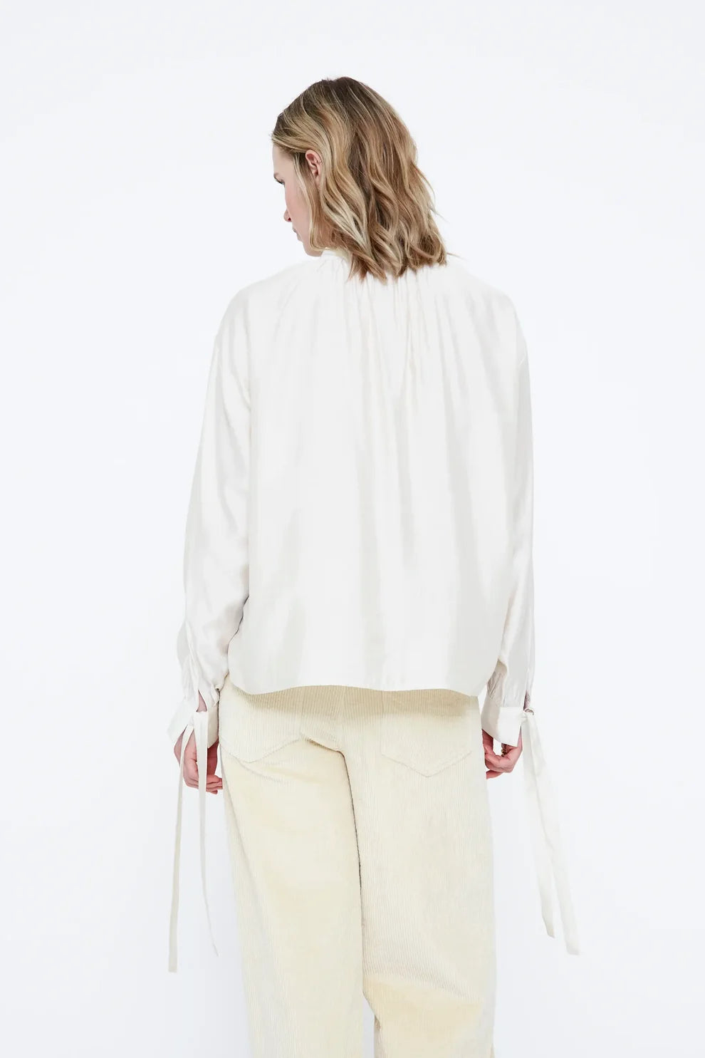 Wild Pony Ivory Satin Blouse with Tie Neck