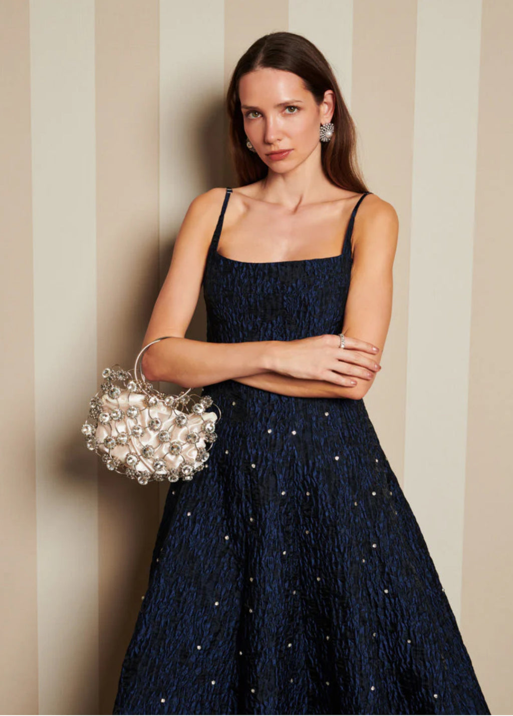DREAM Sister Jane Navy Midi Dress with Crystal Embellishments
