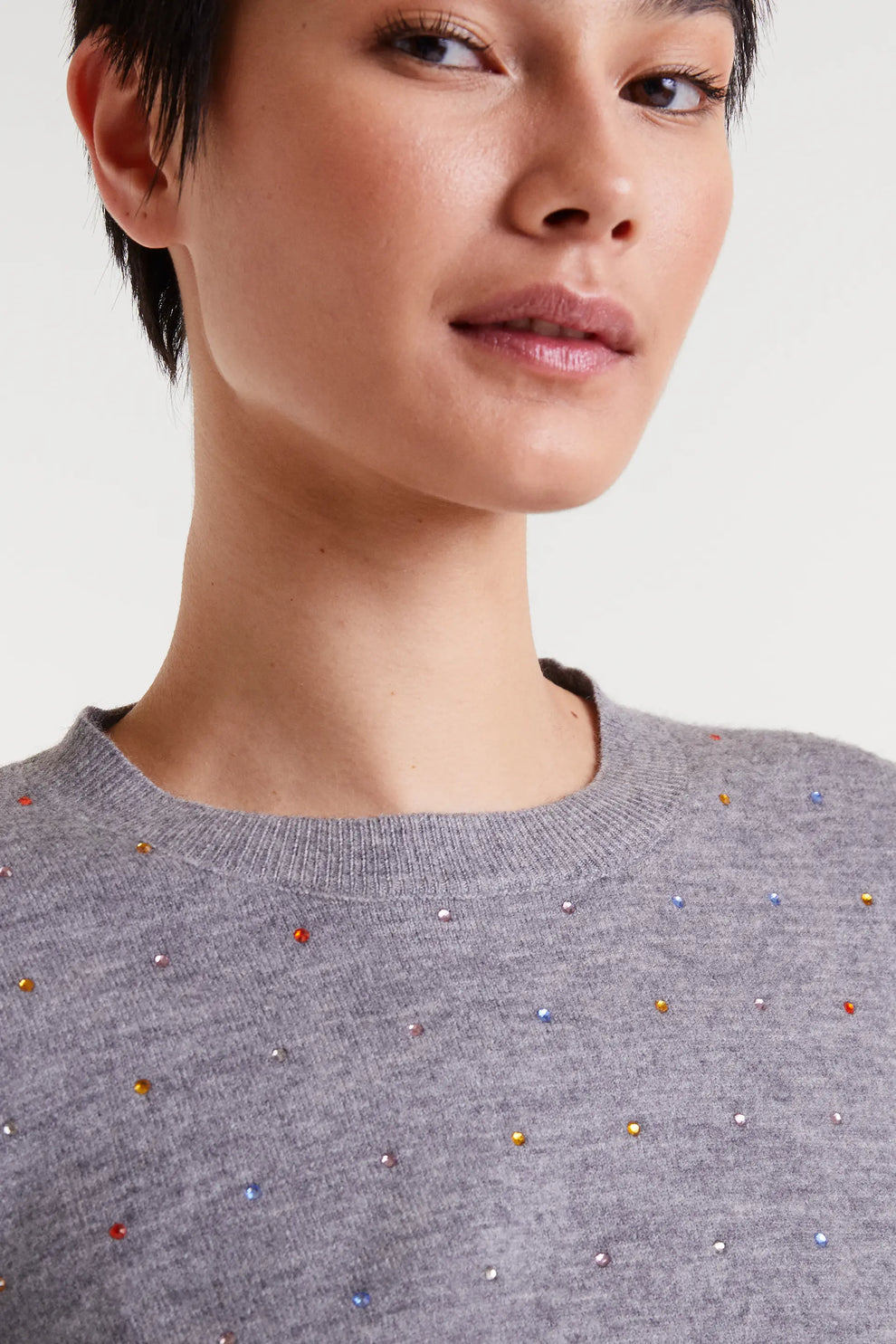 Compañia Fantastica Grey Fine Knit Jumper with Multi-Coloured Gems