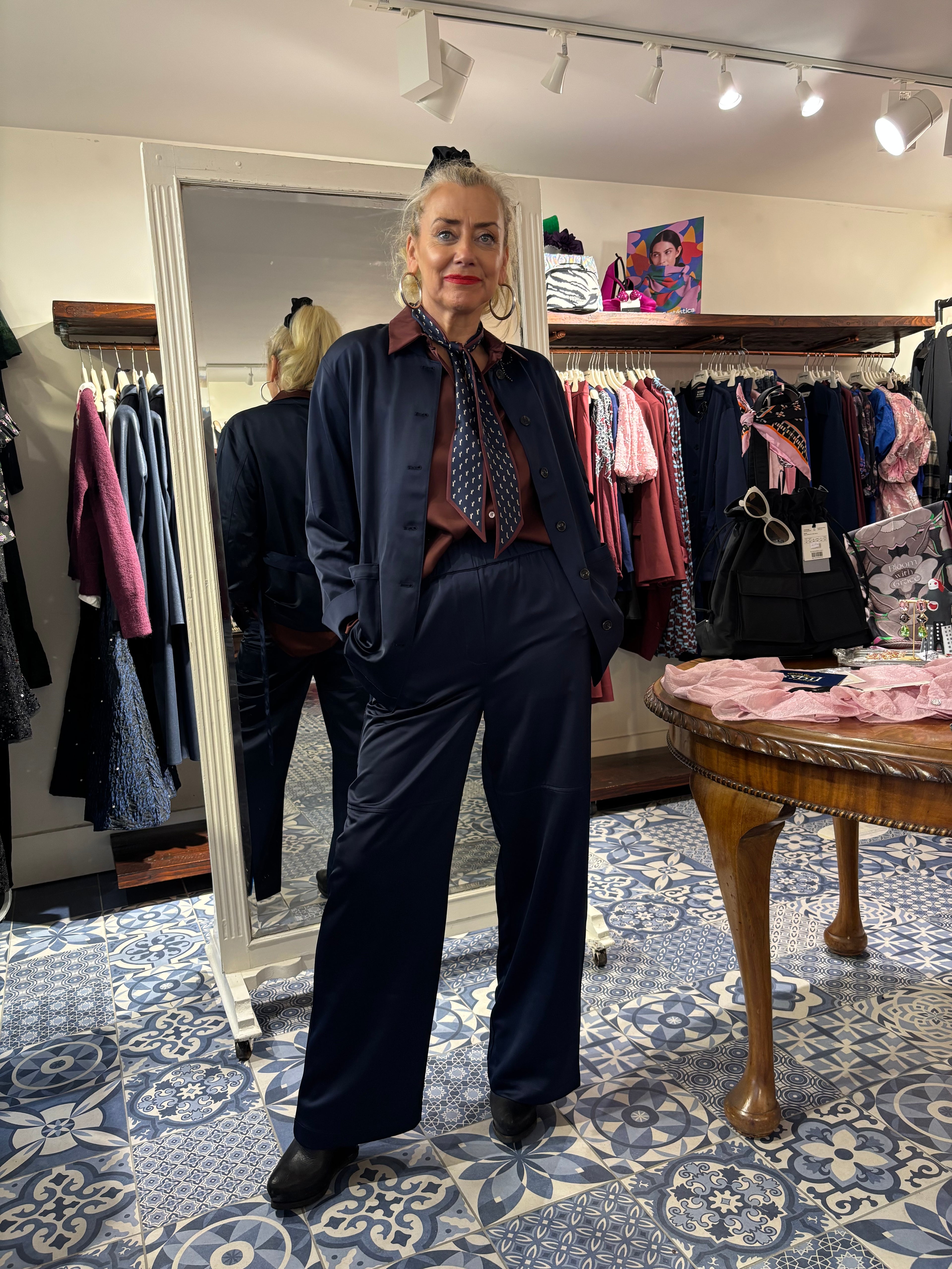 Scotch & Soda Navy Tailored Satin Blazer with Belt