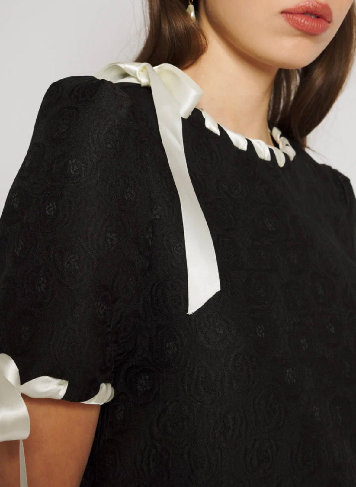 Sister Jane Black Short Sleeve Jacquard Shift Dress