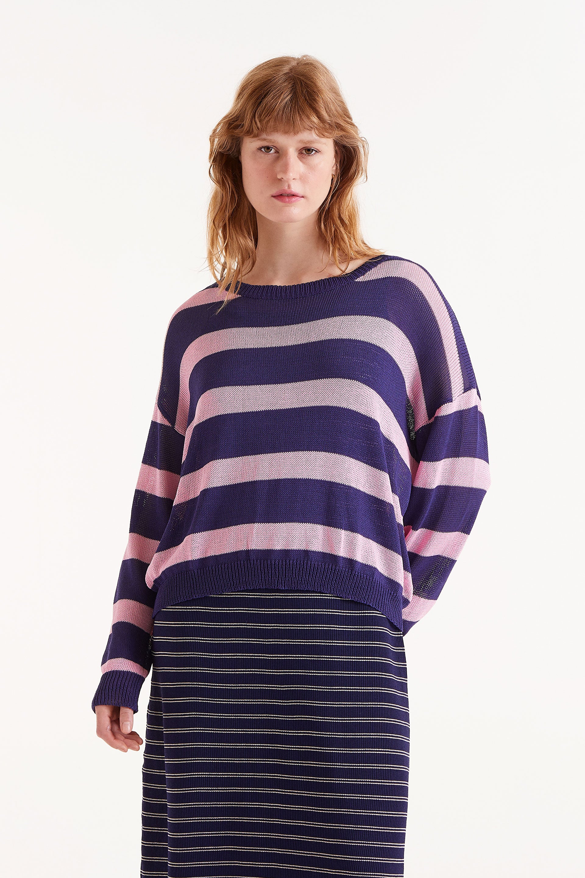 Compañia Fantastica Navy & Pink striped knit jumper