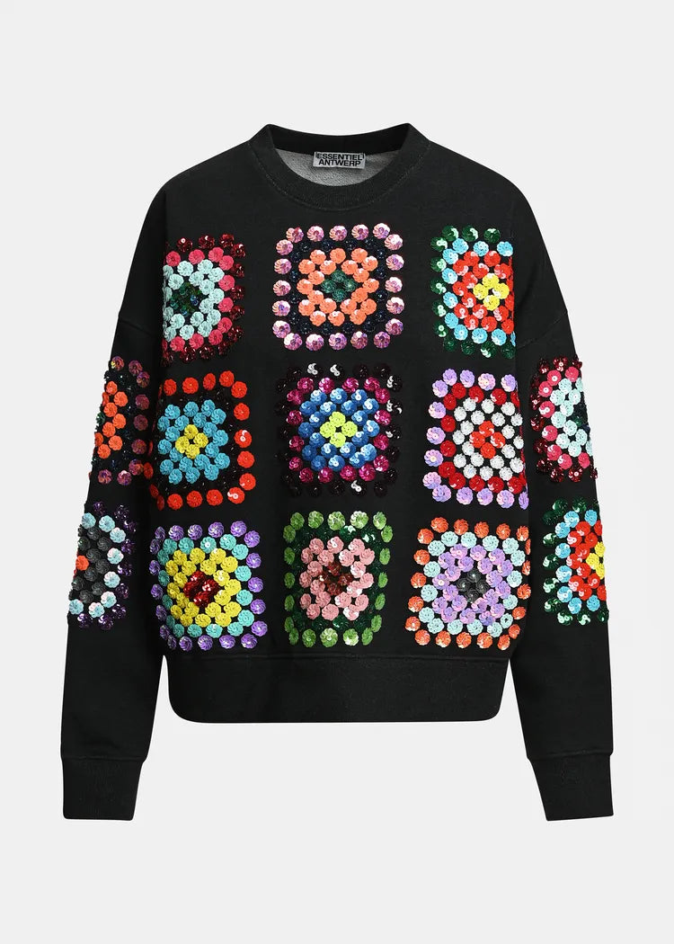 Essentiel Antwerp Black Sweatshirt with Sequin Embellishments