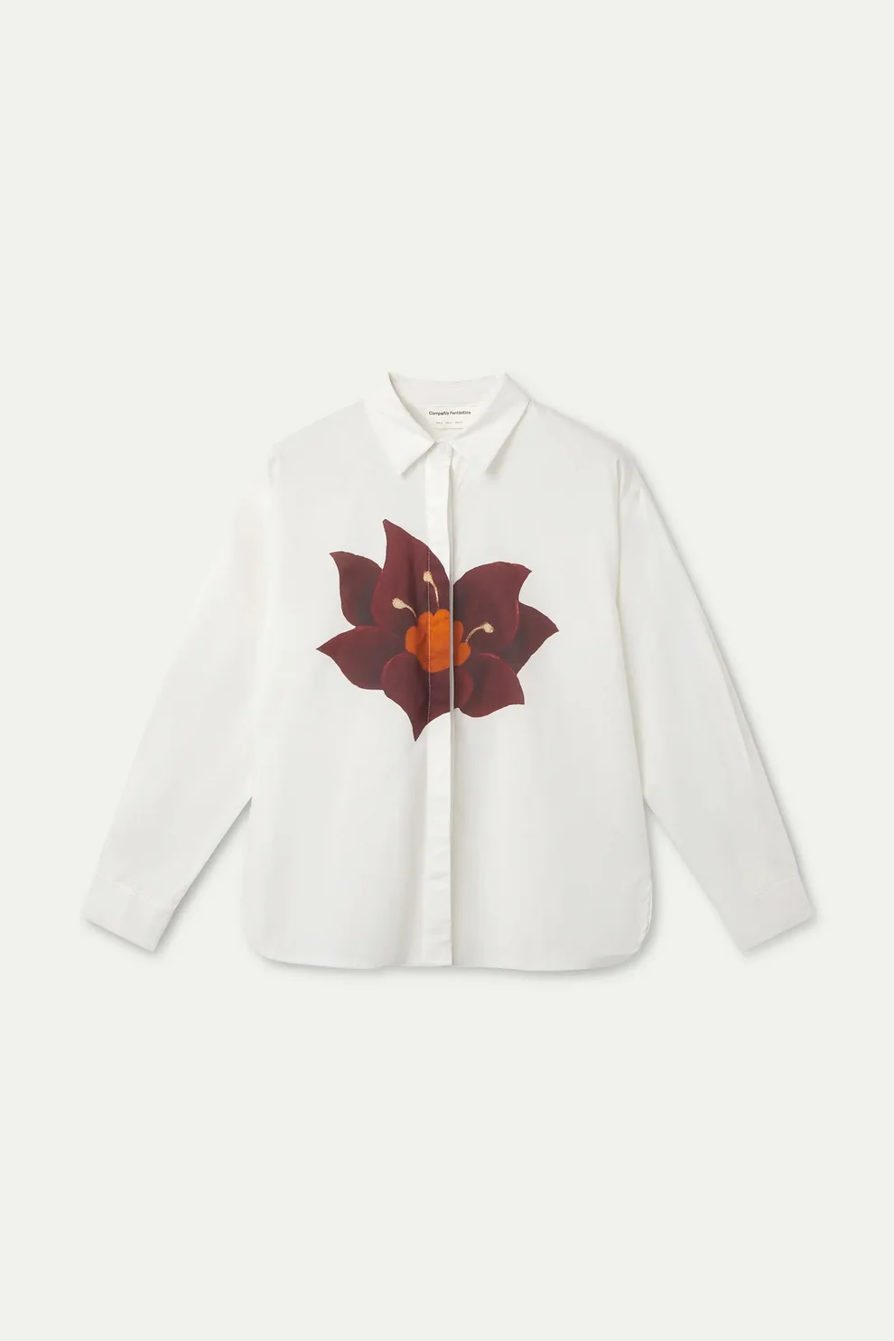 Compañia Fantástica 100% White Shirt with Burgundy Flower Print