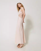 Twinset Milano cupcake pink long satin slip dress with lace