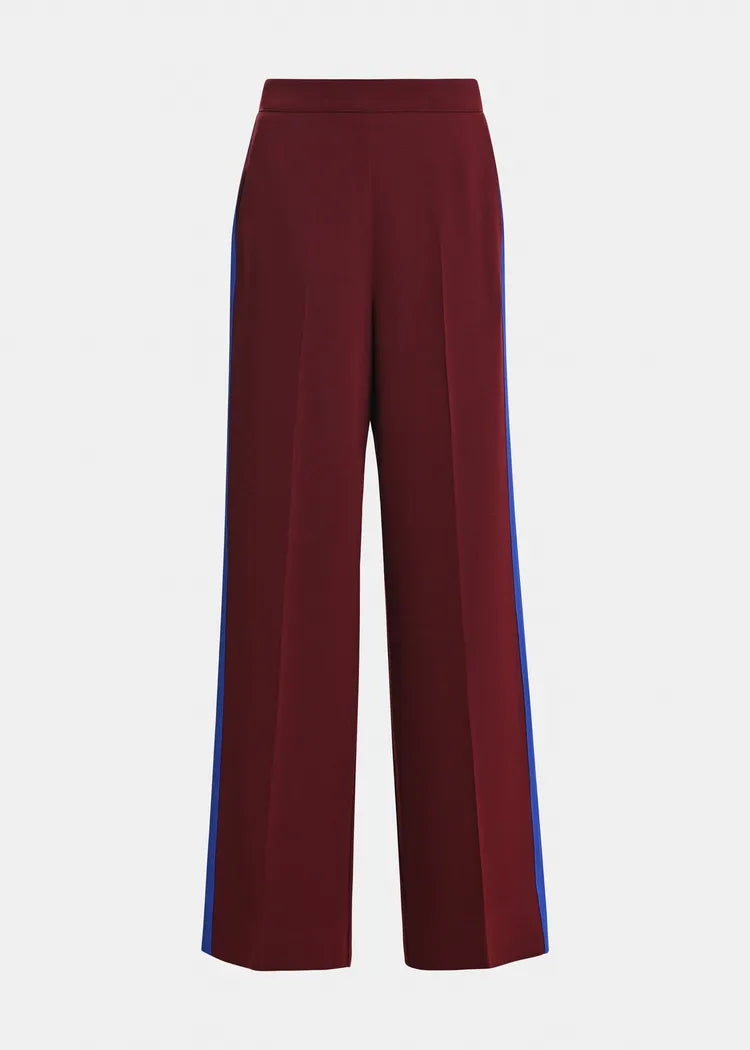 Essentiel Antwerp Burgundy Wide-Leg Pants with Cobalt Blue Side Panel