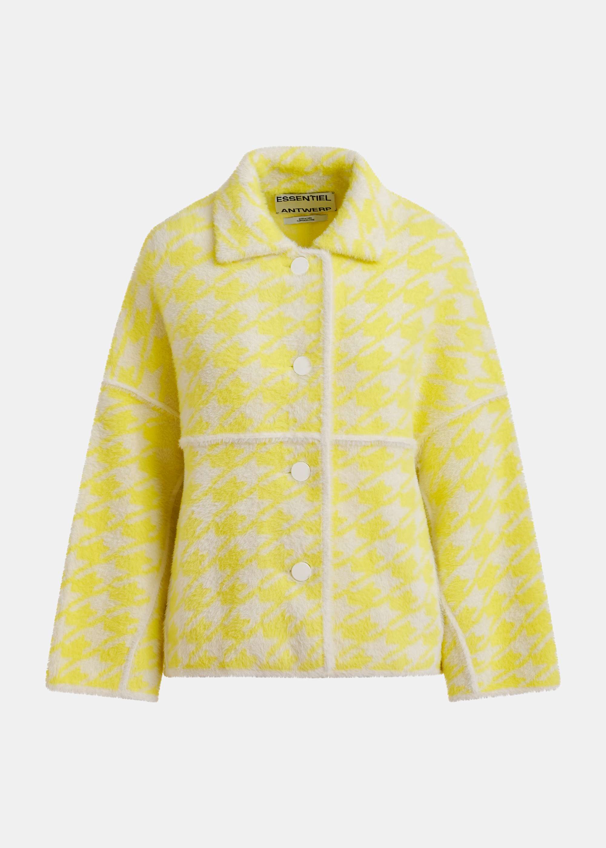 Essentiel Antwerp Lemon Houndstooth Fluffy Knit Jacket