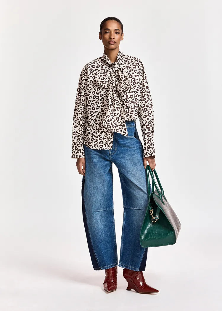 Essentiel Antwerp Blue Barrel-Leg Denim Jeans with Black Side Panels