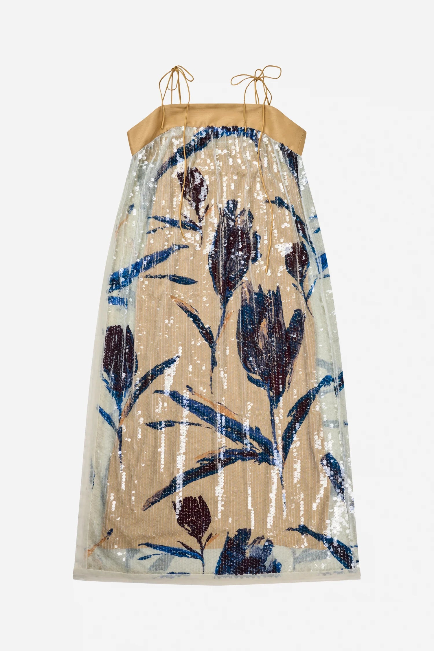 MUNTHE NARA Sequin Dress with Floral Print and Spaghetti Straps