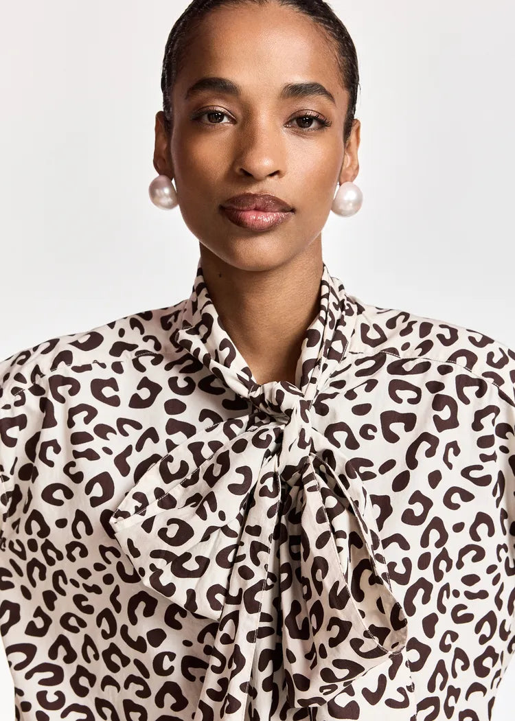 Essentiel Antwerp Cream Leopard Print Pussybow Blouse
